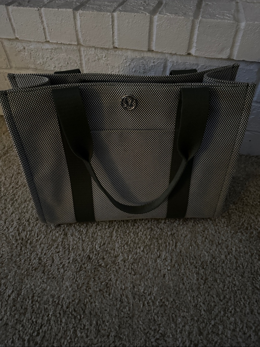Lulu Lemon Green and White Canvas Tote Bag